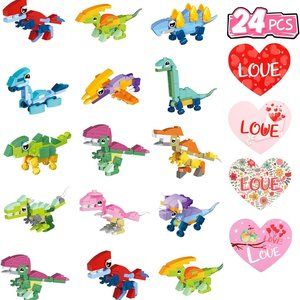 HOLYFUN 24 Pack Valentines Day Gifts for Kids Dinosaurs with Card